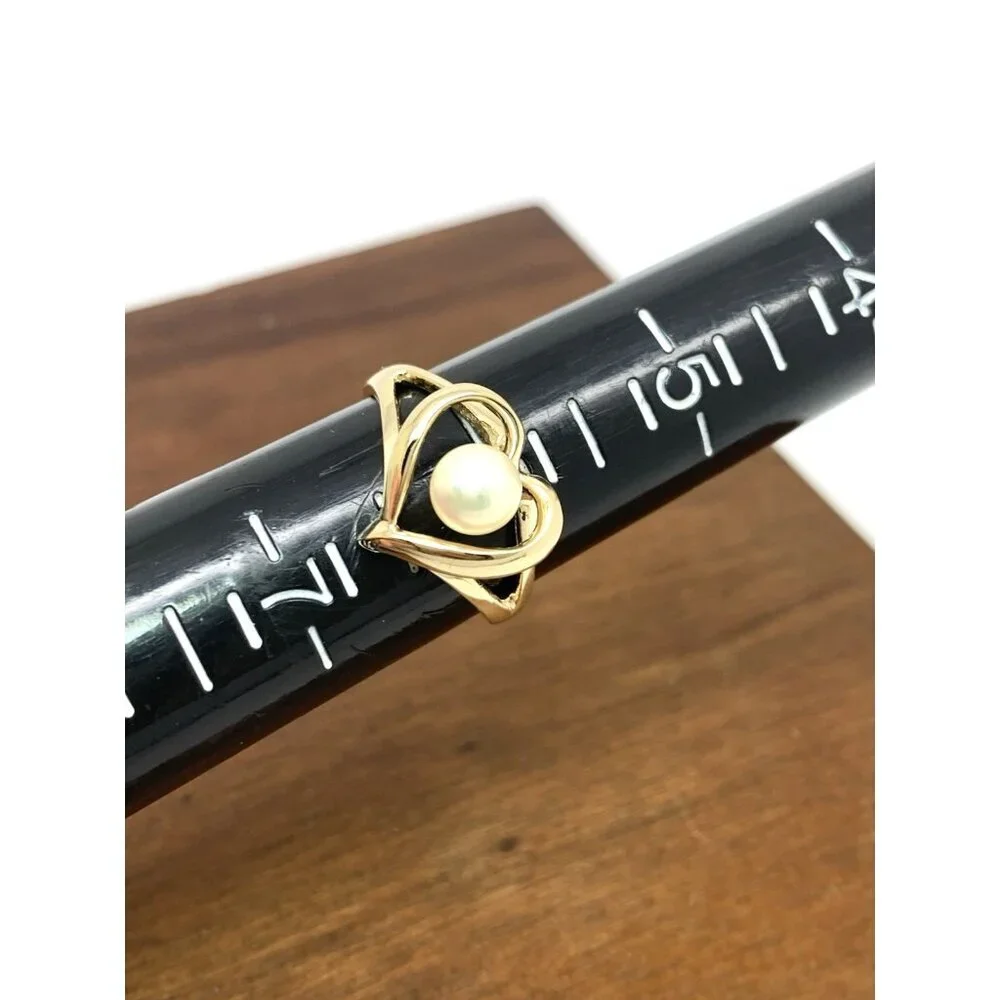 Pearl Cocktail Ring Heart Shape 14k Yellow Gold Estate Jewelry Women's Size 6.25